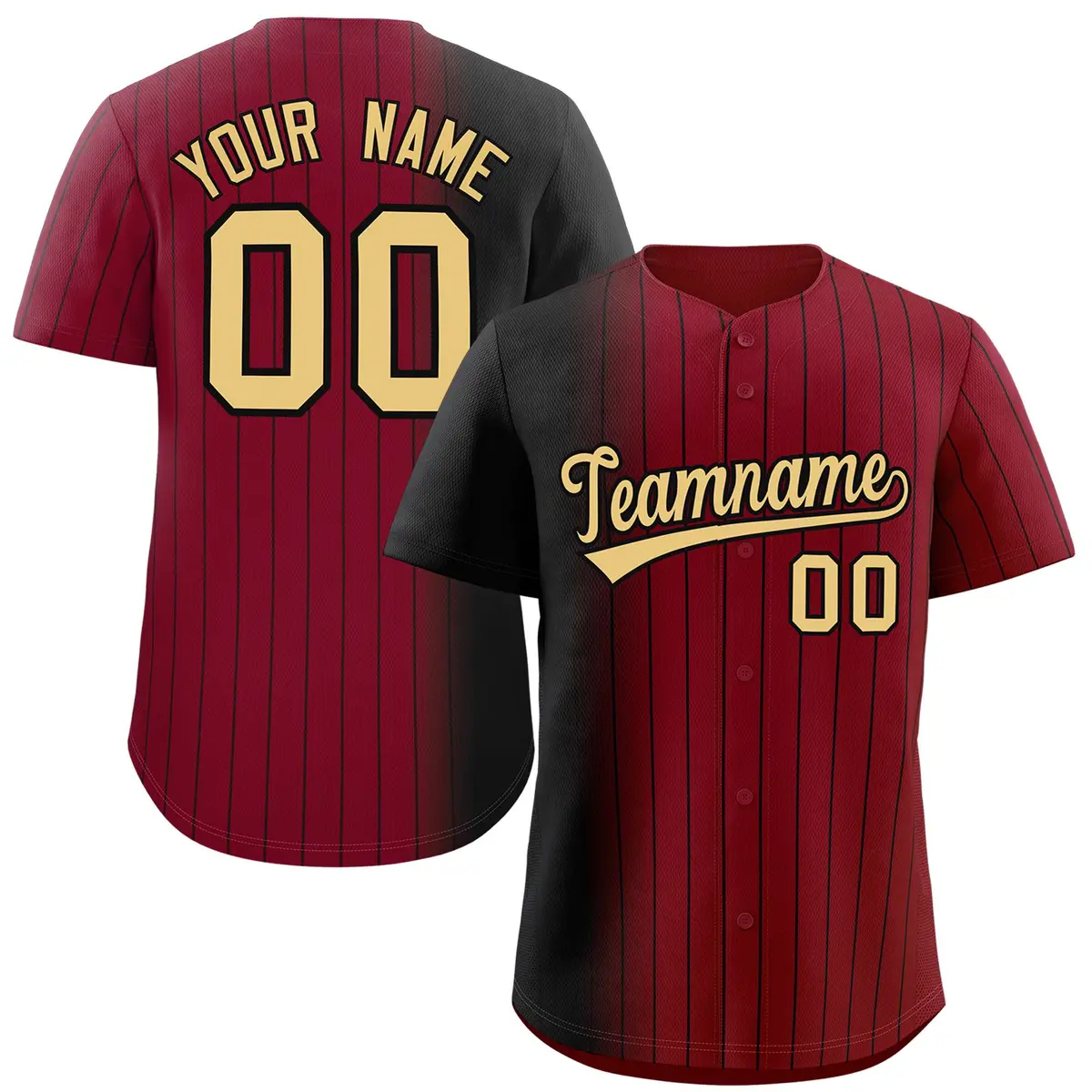 Crimson Black Gradient Pinstripe Baseball Jersey