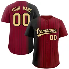 Crimson Black Gradient Pinstripe Baseball Jersey 1