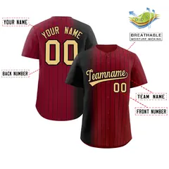 Crimson Black Gradient Pinstripe Baseball Jersey 2