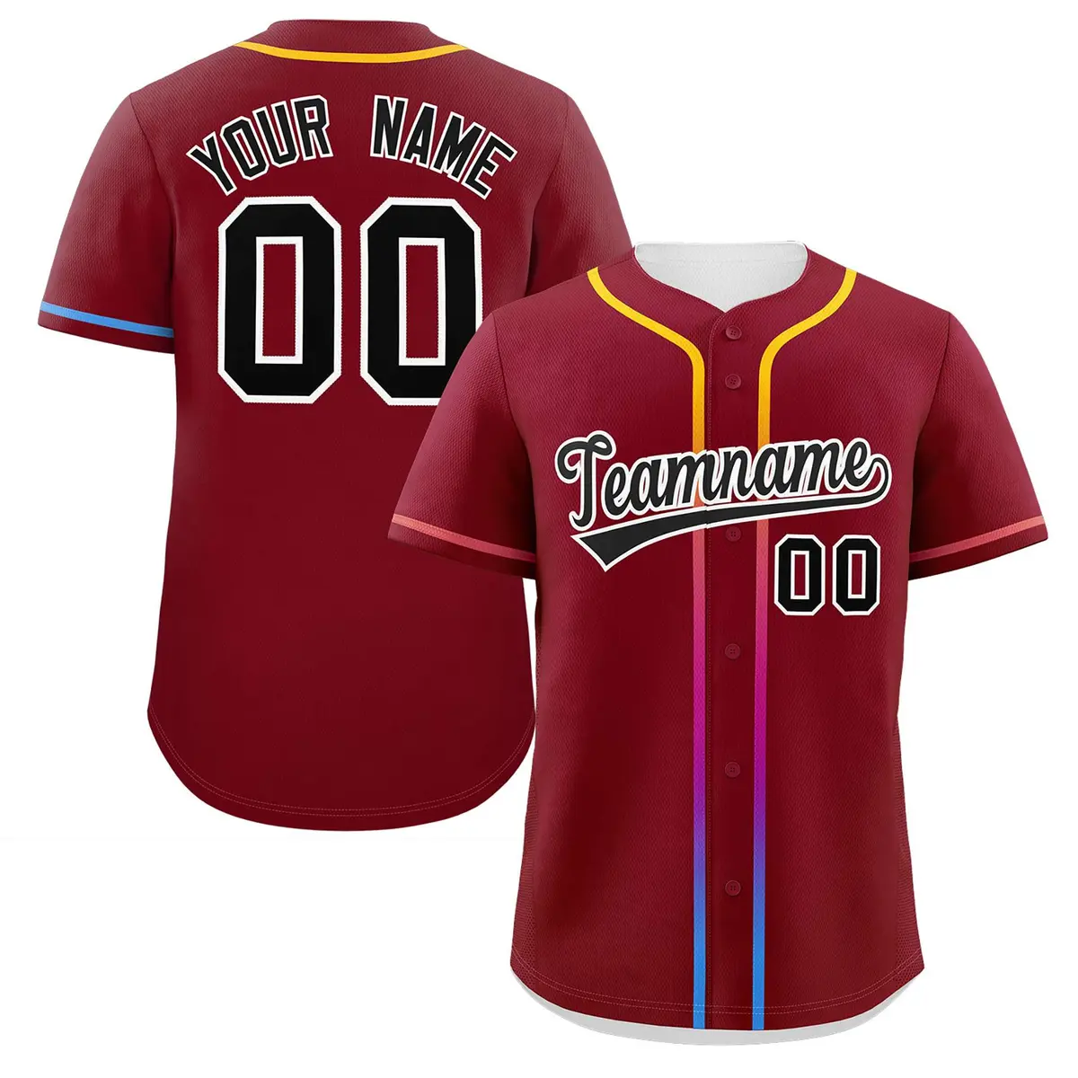 Crimson Black Gradient Ribbed Authentic Baseball Jersey
