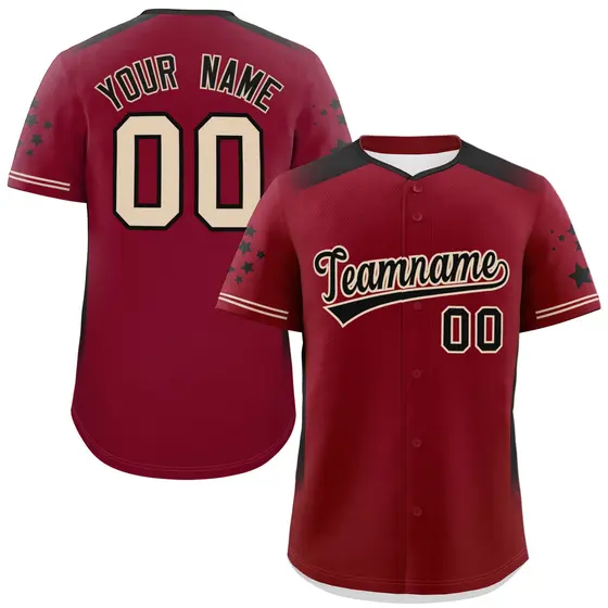 Crimson Black Gradient Side Star Pattern Baseball Jersey