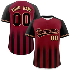 Crimson Black Gradient Thick Stripe Raglan Baseball Jersey