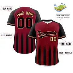 Crimson Black Gradient Thick Stripe Raglan Baseball Jersey 2