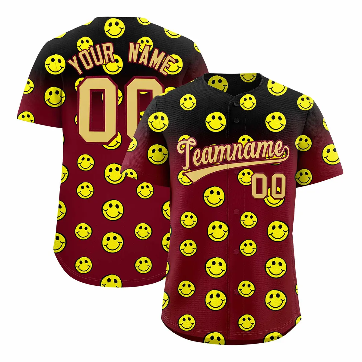 Crimson Black Graffiti Gradient Smile Baseball Jersey