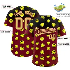 Crimson Black Graffiti Gradient Smile Baseball Jersey 2
