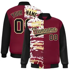 Crimson Black Graffiti Pattern Varsity Full-Snap Letterman Baseball Jacket