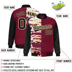 Crimson Black Graffiti Pattern Varsity Full-Snap Letterman Baseball Jacket 2
