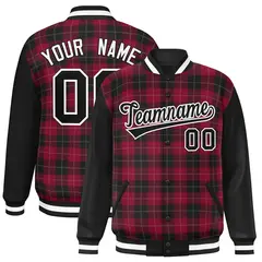 Crimson Black-Gray Plaid Varsity Letterman Baseball Jacket 1