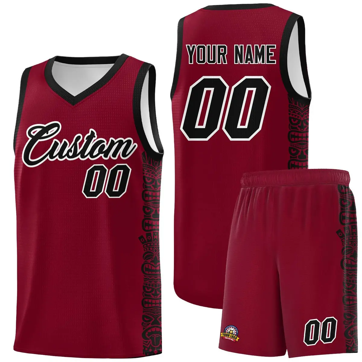 Crimson Black Indians Pattern Basketball Jersey