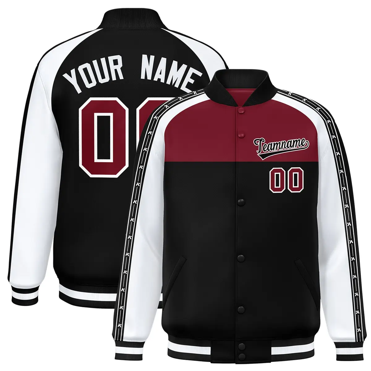 Crimson Black K-Ribbon Raglan Full-Snap Color Block Letterman Jacket