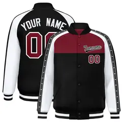 Crimson Black K-Ribbon Raglan Full-Snap Color Block Letterman Jacket 1