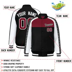 Crimson Black K-Ribbon Raglan Full-Snap Color Block Letterman Jacket 2