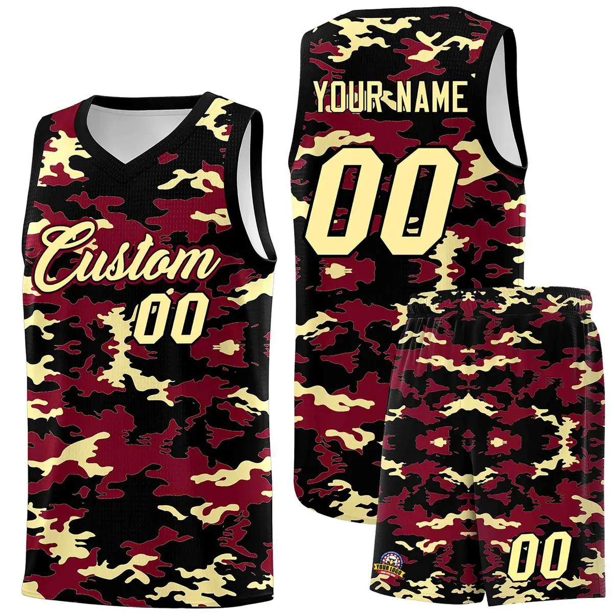 Crimson Black-Khaki Camo Basketball Jersey