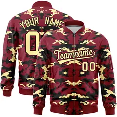 Crimson Black-Khaki Camo Full-Zip Letterman Bomber Jacket