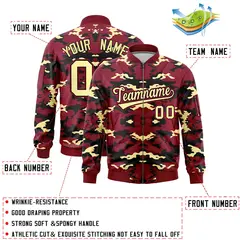 Crimson Black-Khaki Camo Full-Zip Letterman Bomber Jacket 2