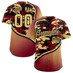 Crimson Black Khaki Camo Gradient Fashion Baseball Jersey 1