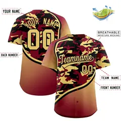 Crimson Black Khaki Camo Gradient Fashion Baseball Jersey 2