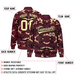 Crimson Black-Khaki Camo Varsity Letterman Jacket 2