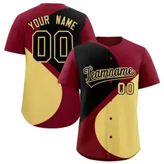 Crimson Black-Khaki Color Block Half Heart Baseball Jersey 1