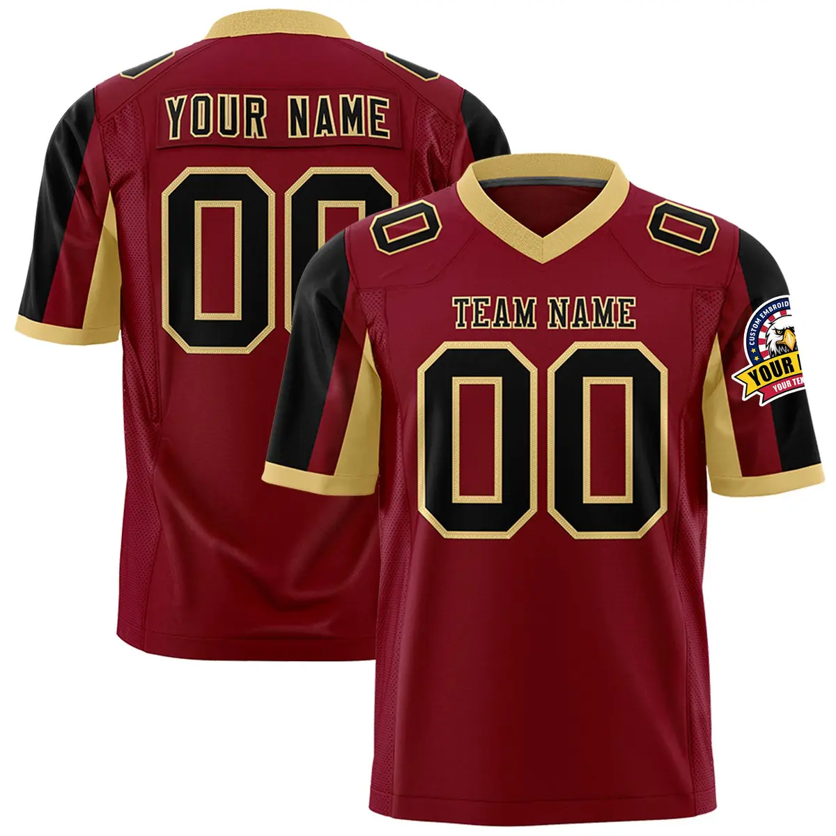 Crimson Black-Khaki Color Block Raglan Sleeves Football Jersey