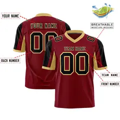 Crimson Black-Khaki Color Block Raglan Sleeves Football Jersey 2