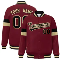 Crimson Black-Khaki Color Block Varsity Full-Snap Baseball Jacket