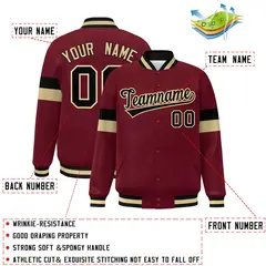 Crimson Black-Khaki Color Block Varsity Full-Snap Baseball Jacket 2