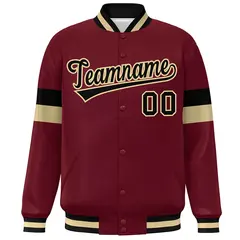 Crimson Black-Khaki Color Block Varsity Full-Snap Baseball Jacket 3
