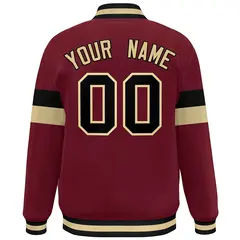 Crimson Black-Khaki Color Block Varsity Full-Snap Baseball Jacket 4