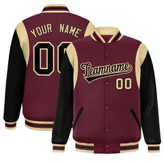 Crimson Black-Khaki Color Block Varsity Full-Snap Baseball Jacket