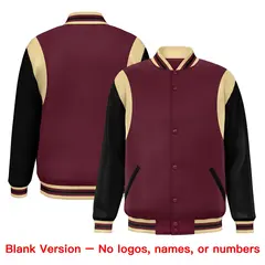 Crimson Black-Khaki Color Block Varsity Full-Snap Baseball Jacket 2