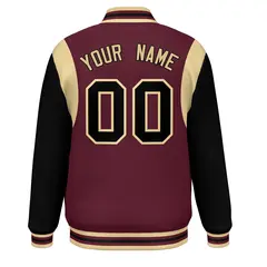 Crimson Black-Khaki Color Block Varsity Full-Snap Baseball Jacket 5