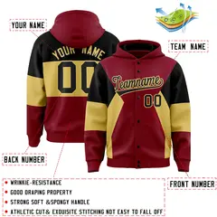 Crimson Black-Khaki Color Block Varsity Letterman Jacket Hoodie 4