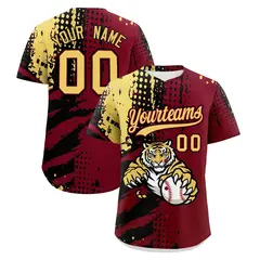 Crimson Black Khaki Full-Snap Tiger Graffiti Baseball Jersey