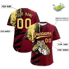 Crimson Black Khaki Full-Snap Tiger Graffiti Baseball Jersey 2