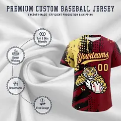 Crimson Black Khaki Full-Snap Tiger Graffiti Baseball Jersey 3