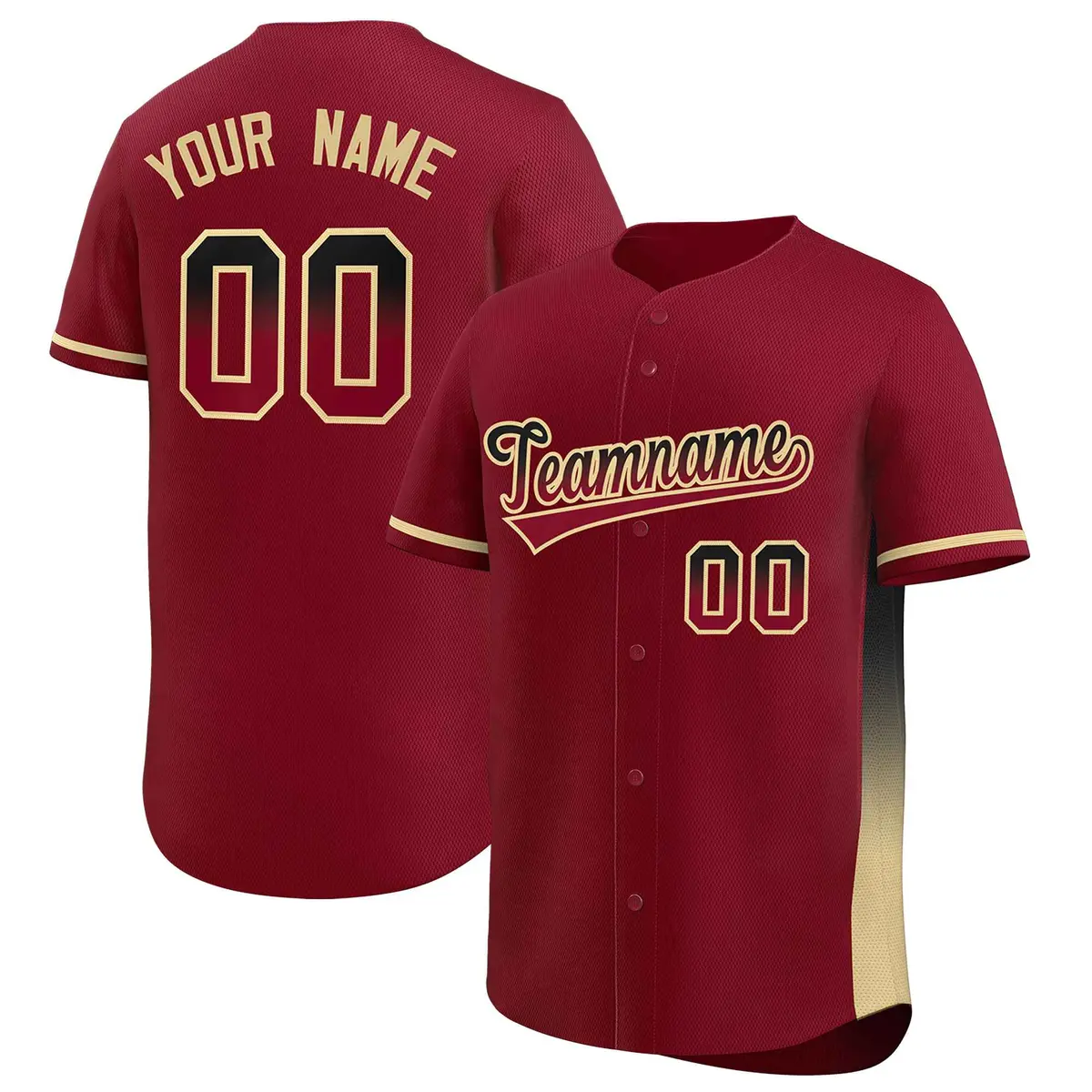 Crimson Black-Khaki Gradient Font Side Baseball Jersey