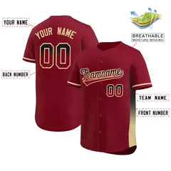 Crimson Black-Khaki Gradient Font Side Baseball Jersey 2