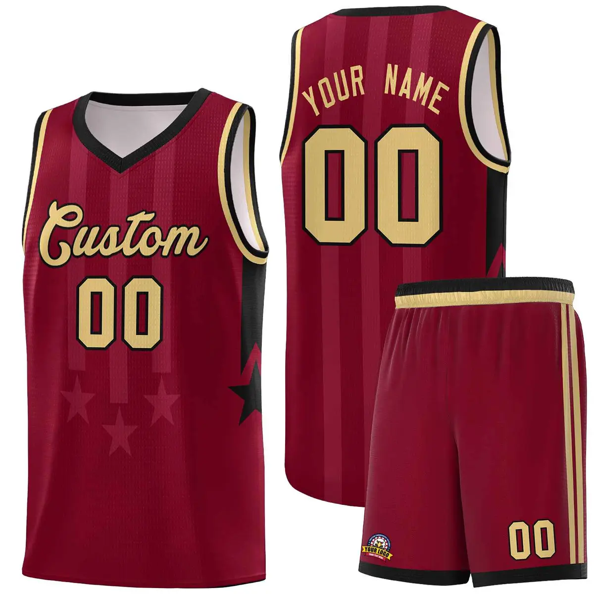 Crimson Black Khaki Gradient Star Graffiti Basketball Jersey