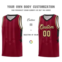 Crimson Black Khaki Gradient Star Graffiti Basketball Jersey 3