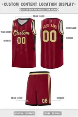 Crimson Black Khaki Gradient Star Graffiti Basketball Jersey 5