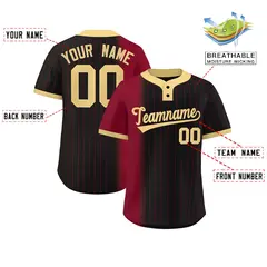 Crimson Black-Khaki Gradient Stripe Two-Button Softball Jersey 2