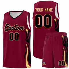 Crimson Black-Khaki Graffiti Side Curve Basketball Jersey Sets 1