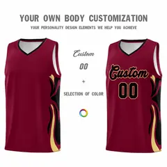 Crimson Black-Khaki Graffiti Side Curve Basketball Jersey Sets 3