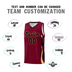Crimson Black-Khaki Graffiti Side Curve Basketball Jersey Sets 4
