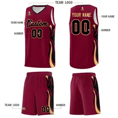 Crimson Black-Khaki Graffiti Side Curve Basketball Jersey Sets 5