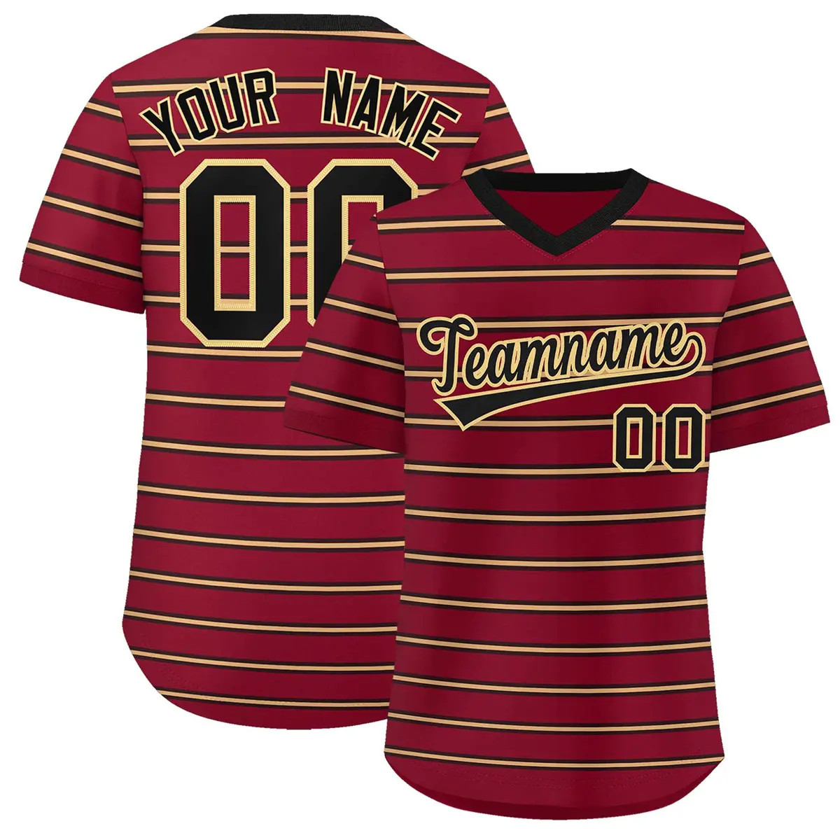 Crimson Black-Khaki Horizontal Stripe Pullover Baseball Jersey