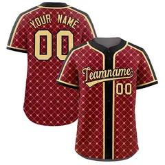 Crimson Black-Khaki Plaid Authentic Baseball Jersey