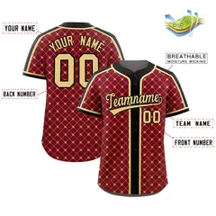 Crimson Black-Khaki Plaid Authentic Baseball Jersey 2