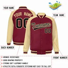 Crimson Black-Khaki Raglan Varsity Letterman Full-Snap Jacket 2